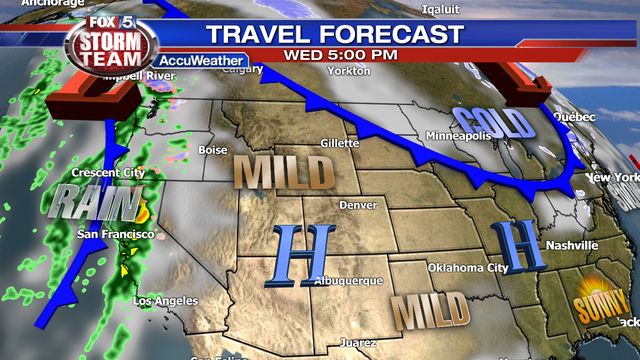 Travel weather forecast for Wednesday