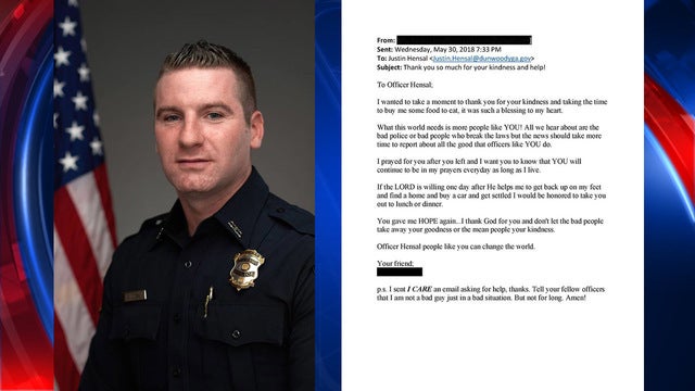 Officer gets note from homeless man he helped