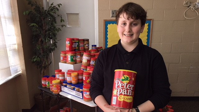 Student collects hundreds of jars of peanut butter for food pantry