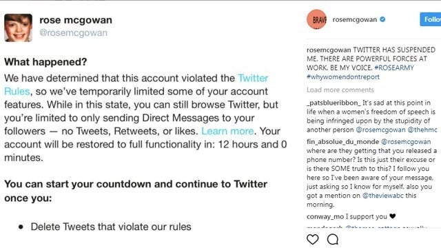 Twitter restores Rose McGowan's account after outcry