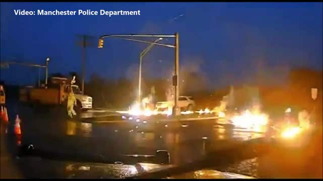 Utility worker has close call when wire sparks fire