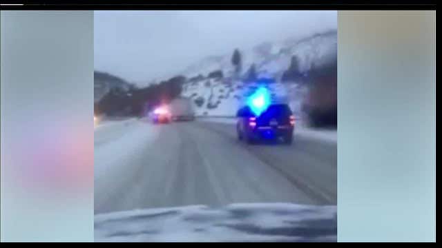 Video shows big rig making harrowing slide on slippery road