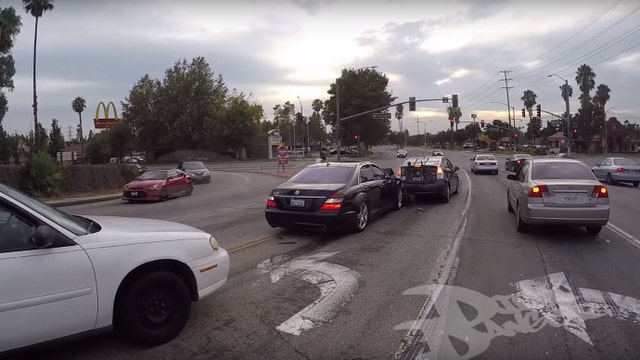 Video shows motorcyclist chasing down hit-and-run driver in California