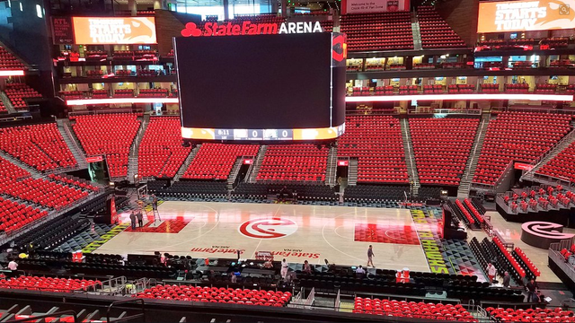 Hawks prepare to take the court on opening night at newly  State Farm Arena