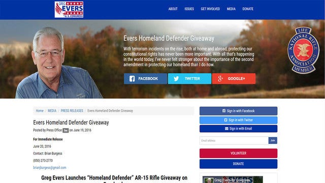 Florida congressional candidate announces AR-15 giveaway