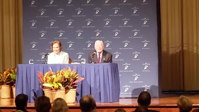 Jimmy and Rosalynn Carter talk Trump, world peace at event