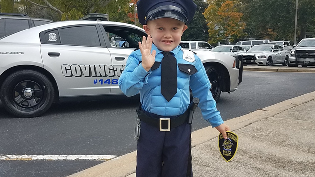 Covington boy dresses up as injured officer for Halloween