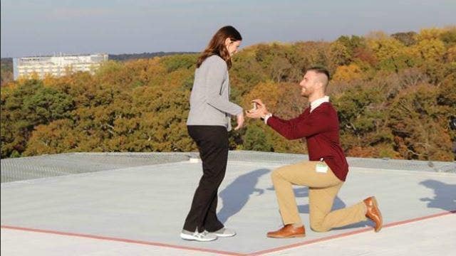 CHOA employees get engaged on hospital's rooftop helipad