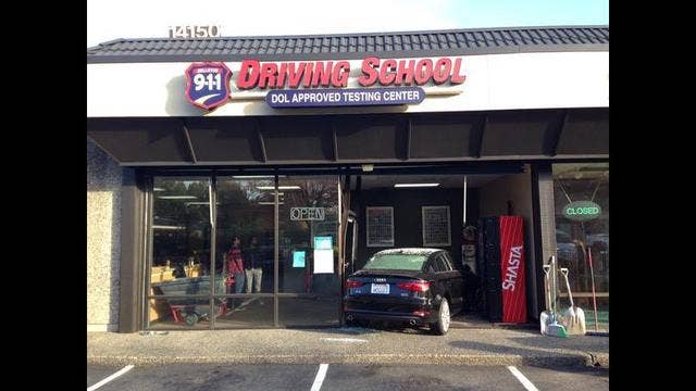 Woman Fails Drivers Test By Crashing Into Driving School