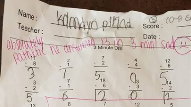Online petition calls for teacher's firing over 'pathetic' comment on second-grader's worksheet
