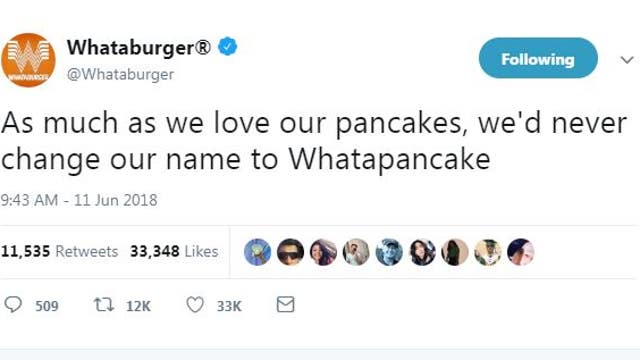 Whataburger: "We'd never change our name to Whatapancake"
