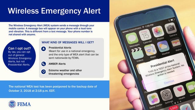 FEMA postpones federal alert systems message test