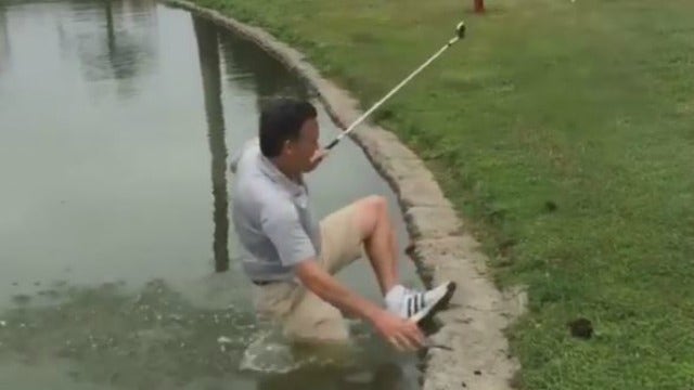 WATCH: Golfer's shot ends in hilarious wet disaster