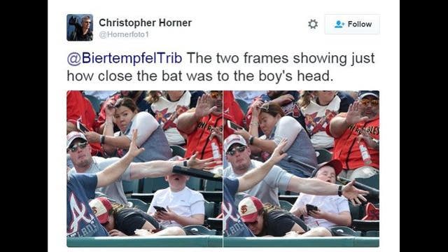 Man saves young Atlanta Braves fan from flying baseball bat