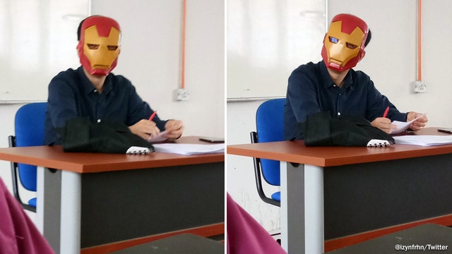 Teacher wears superhero mask to help ease nervous students