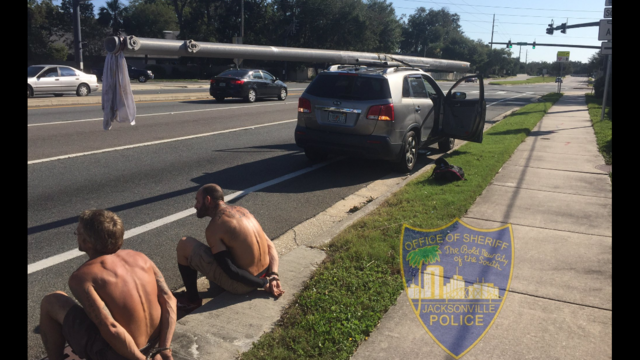 Shirtless looters arrested for stealing power pole in Florida