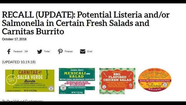 Trader Joe's, Whole Foods recall: Salads, carnitas may be contaminated with Listeria or salmonella