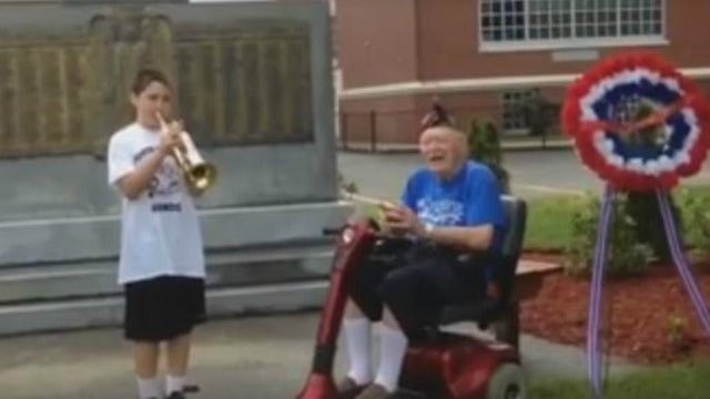 Boy's trumpet solo delights WWII veteran