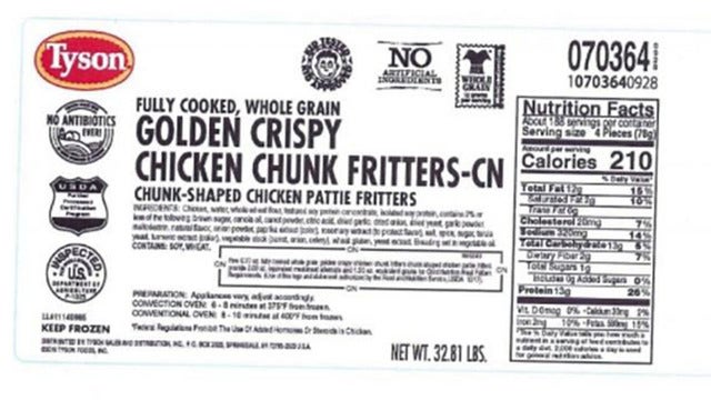 Tyson Foods recalls more than 190K pounds of chicken fritters sold to schools, other institutions