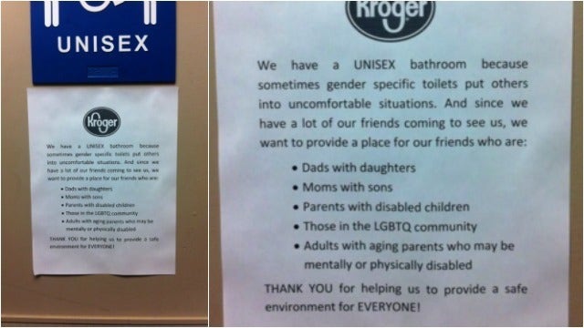 Kroger's unisex bathroom sign in Athens receives praise on Facebook