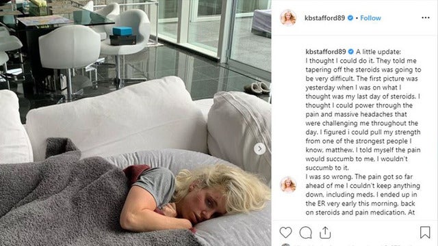 Kelly Stafford returns to hospital for 'pain and massive headaches' after brain surgery