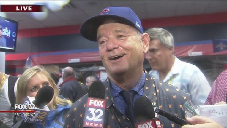 Bill Murray celebrating with his Chicago Cubs is amazing