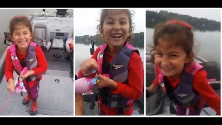 Little Girl Catches Huge Bass with Her Barbie Pole