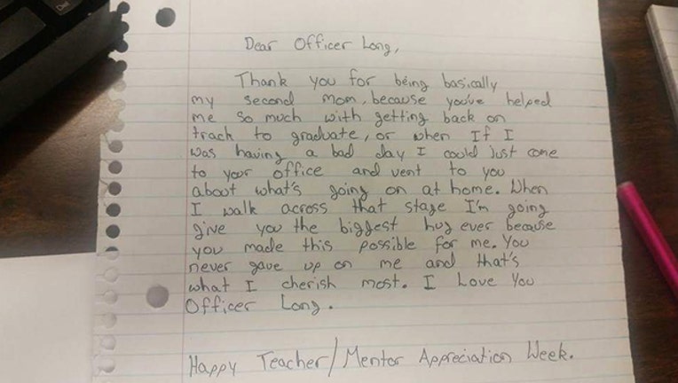 Student note thanking 'mentor'