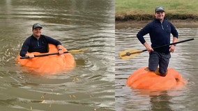 Man grows 910-pound pumpkin, then turns it into a boat