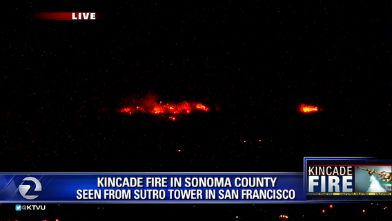 Kincade Fire seen from camera atop San Francisco Sutro Tower