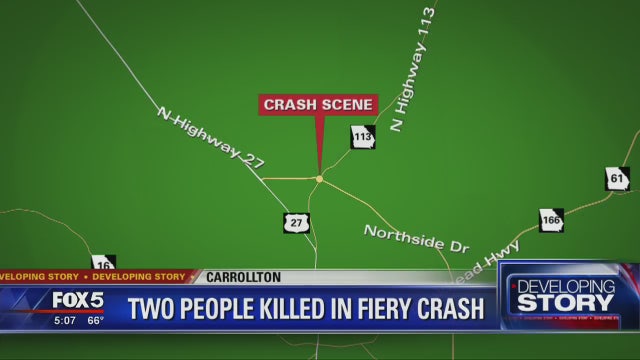 Troopers: 2 dead in fiery single-car crash in Carrollton