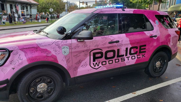 Woodstock police car goes pink for Breast Cancer Awareness Month