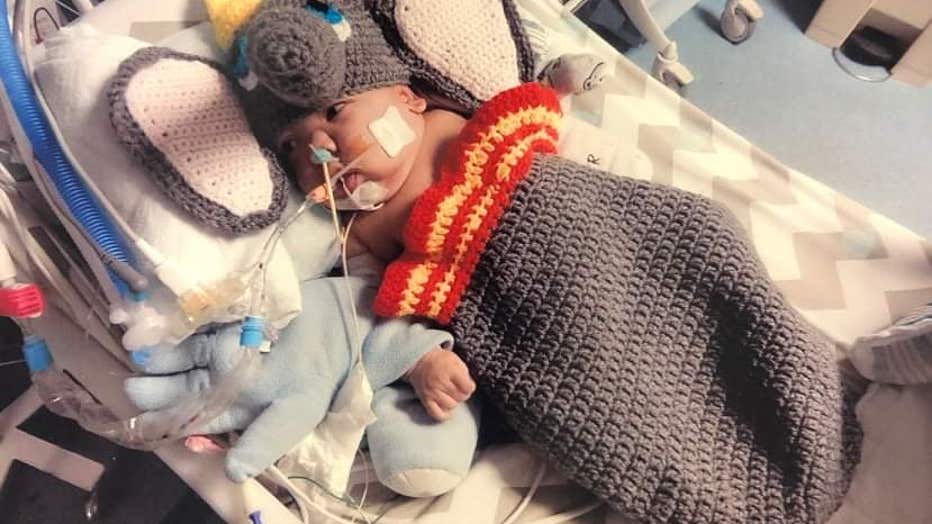 Children's NICU patient in Dumbo costume