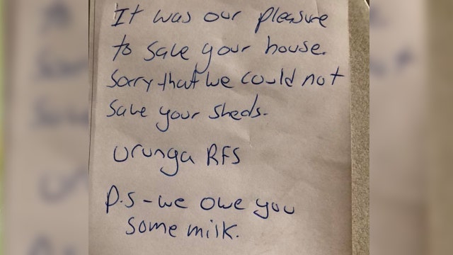‘P.S. We owe you some milk’: Australian firefighters leave note after saving home