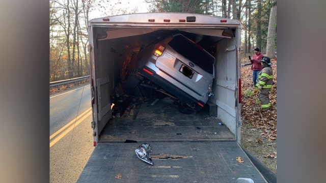 Massachusetts driver crashes SUV into trailer