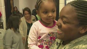 Deployed military mom surprises preschool daughter with Christmas visit