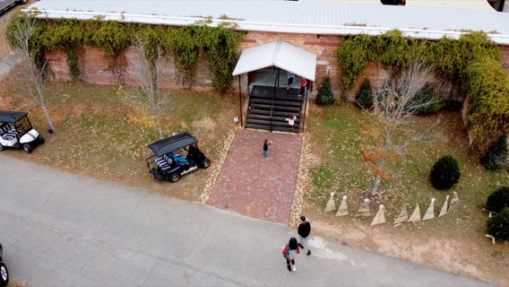 New Senoia farmers market in Walking Dead warehouse
