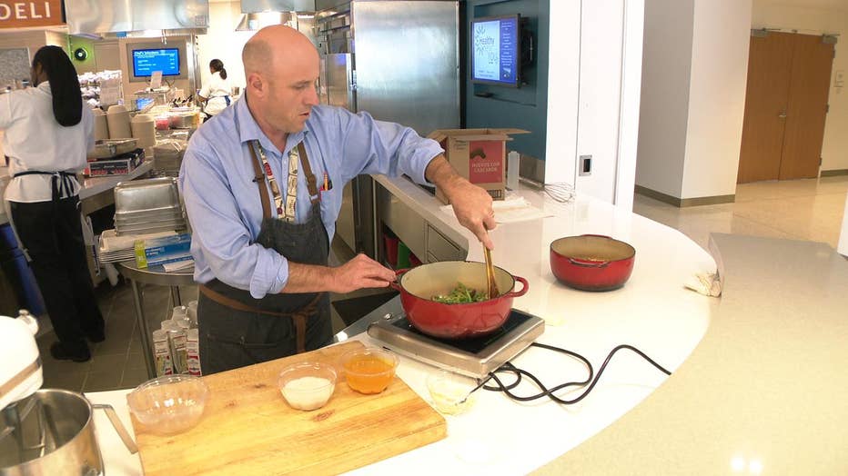 Chef Mike Bacha cooks green bean casserole.