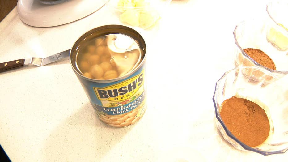 Can of chickpeas. The juice is used as an egg replacement.