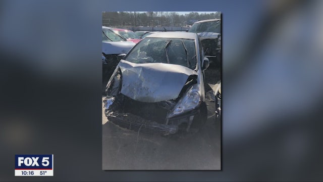 Thieves nearly run down officer and crash in creek after stealing car