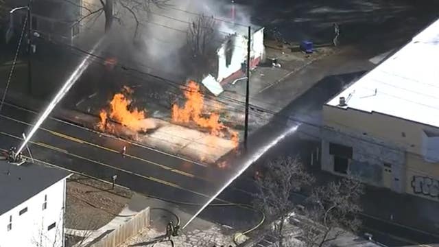 Damaged natural gas line sends flames shooting up along Memorial Drive in Atlanta