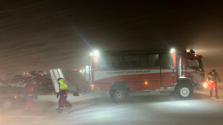 Dozens of rescuers deployed to rescue a snowmobile tour group that was stranded on a glacier in Iceland, Jan. 7, 2020.