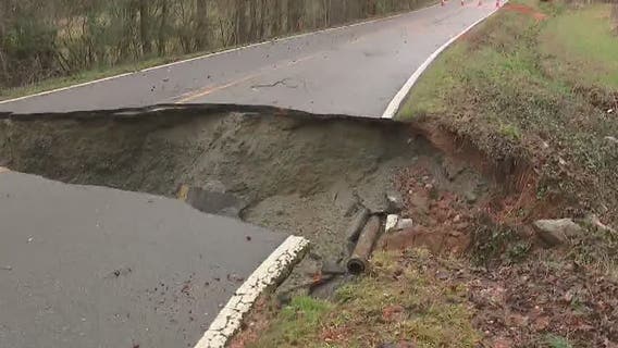 Hall County road washes out, causes water main break