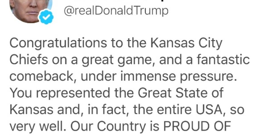 Trump tweet congratulates Kansas after Chiefs Super Bowl win