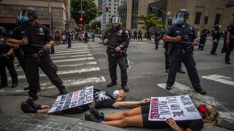 Protestors Gather At L.A. City Hall In Aftermath Of Death Of George Floyd