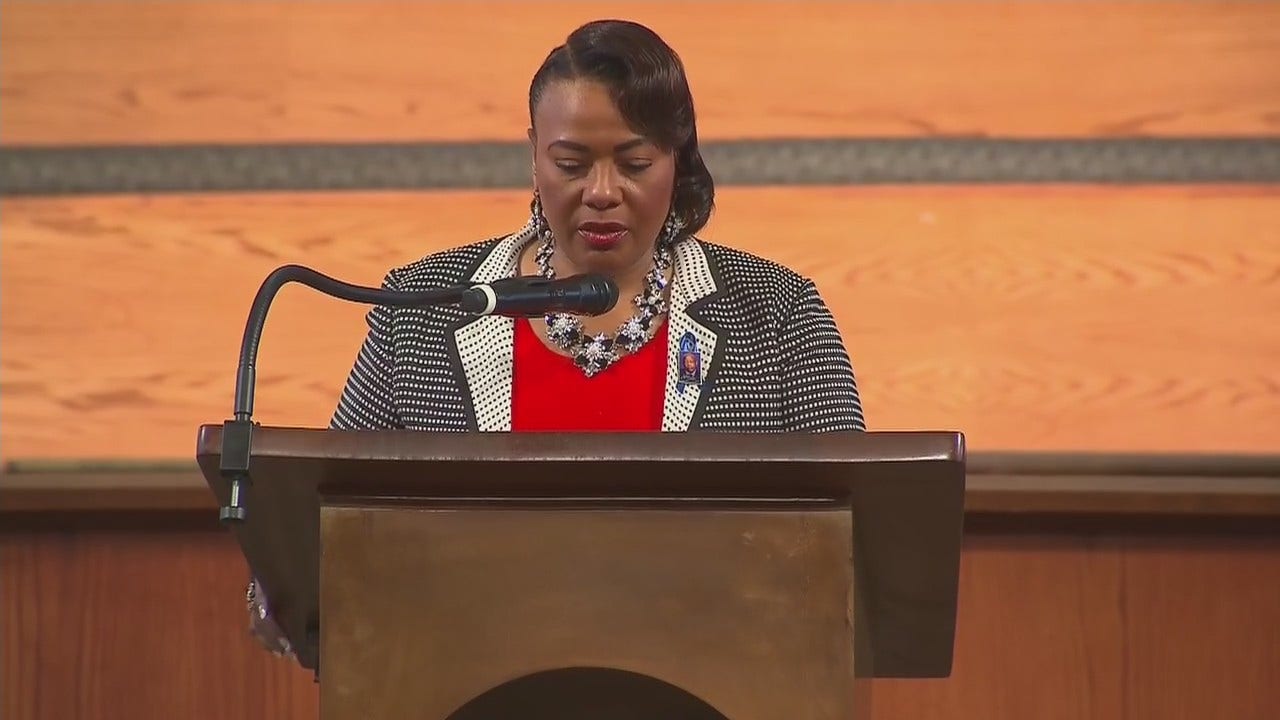 Rev Dr Bernice King Offers Prayer During Service For Rep John Lewis