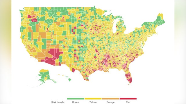 Color-coded interactive map illustrates COVID-19 risk level by county in US