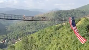 Large American flag hangs from Gatlinburg SkyBridge ahead of 9/11