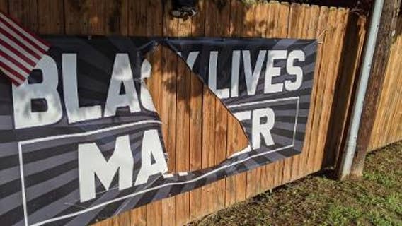 Police trying to find out who vandalized and stole a Black Lives Matter banner