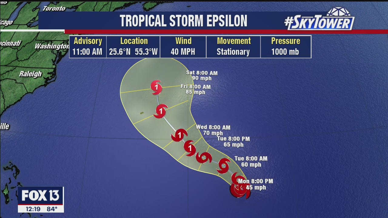 Tropical Storm Epsilon forms in Atlantic Ocean